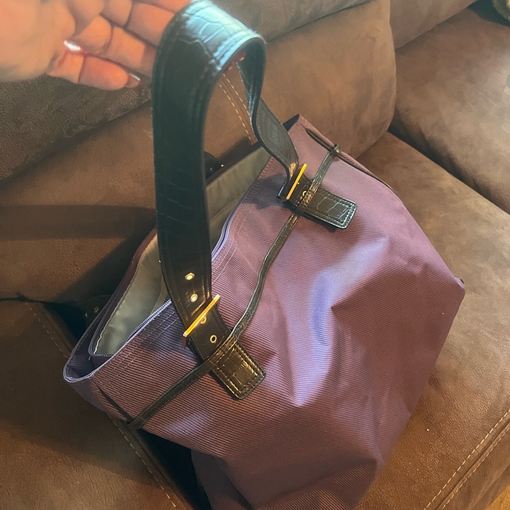 Purple Tote Bag with Brown Straps